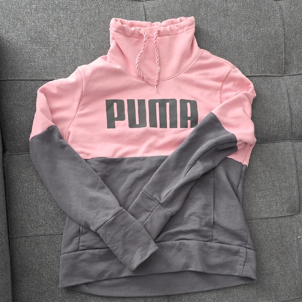 Puma Pink and Gray Colorblock Funnel Neck Sweatshirt